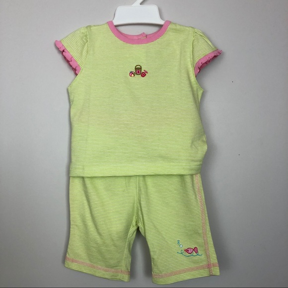 🍍12Mo NWT Agabang Green/White Striped Set w Pink - Picture 4 of 9